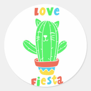 Sticker Rond Cactus de chat mexicain - Choisir la couleur arriè