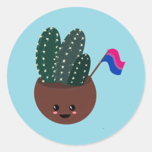 Sticker Rond Cactus de la fierté bisexuelle