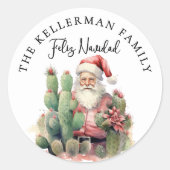Sticker Rond Cactus de Noël Feliz Navidad (Devant)