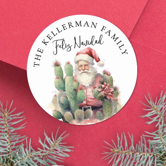 Sticker Rond Cactus de Noël Feliz Navidad