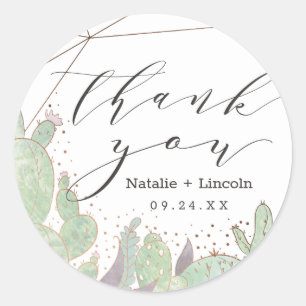 Sticker Rond Cactus et succulents Mariage de Merci géométrique