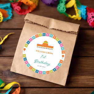 Sticker Rond Cactus Fiesta Mexicaine 1ère année d'anniversaire