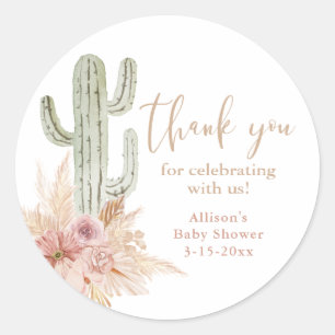 Sticker Rond Cactus floral rose bohème fille baby shower merci