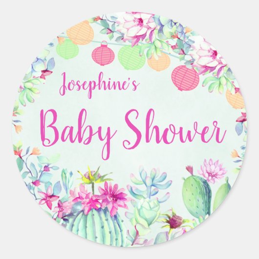 Sticker Rond Cactus Lantern Fiesta Baby shower Succulents (Devant)