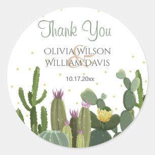 Sticker Rond Cactus Mariage Élégant