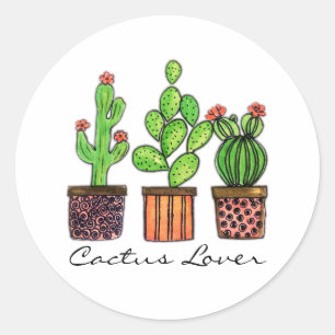 Sticker Rond Cactus mignon d'aquarelle dans des pots