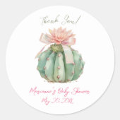 Sticker Rond Cactus Ruban rose Bébé fille Douche (Devant)