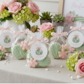 Sticker Rond Cactus Ruban rose Bébé fille Douche