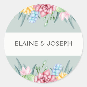 Sticker Rond Cactus rustique Succulent Rose Floral