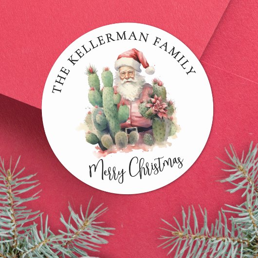 Sticker Rond Cactus Santa Christmas