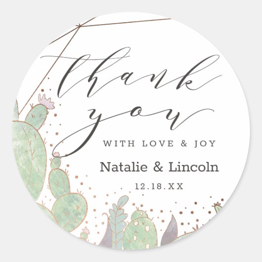 Sticker Rond Cactus & Succulents Terrarium Mariage Merci (Devant)