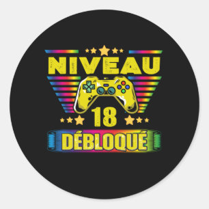 Sticker Rond Cadeau 18 ans Anniversaire Gamer Niveau 18