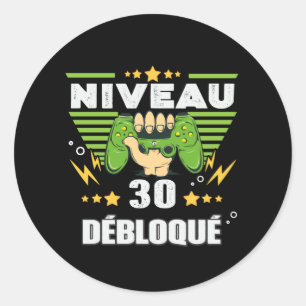Sticker Rond Cadeau 30 ans Anniversaire Gamer Niveau 30