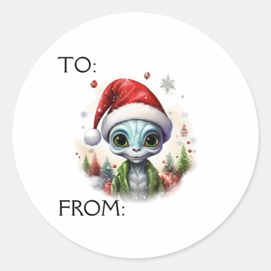 Sticker Rond Cadeau Alien de Noël à (Devant)