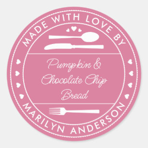 Sticker Rond Cadeau Alimentaire Rose Fait Avec Amour