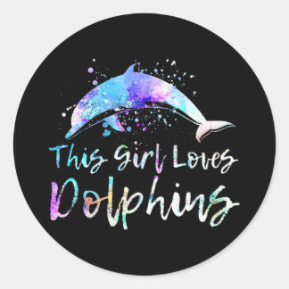 Sticker Rond cadeau amant dauphin| cette fille aime dauphins fe