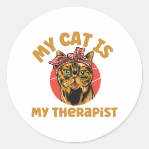 Sticker Rond Cadeau Amoureux des chats - Mon chat est mon théra