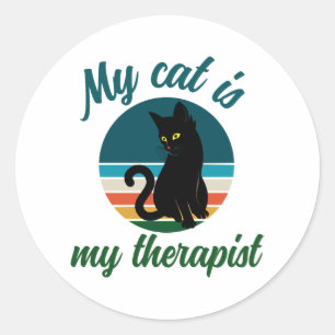 Sticker Rond Cadeau Amoureux des chats - Mon chat est mon théra