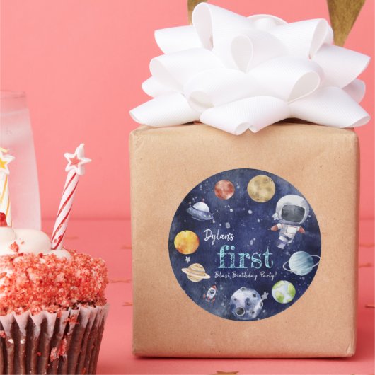 Sticker Rond Cadeau Anniversaire de enfant Galaxy Planet (Fête)