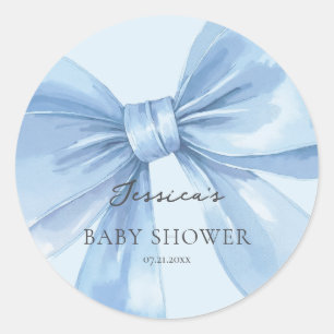 Sticker Rond Cadeau Bébé Garçon Ruban Bleu