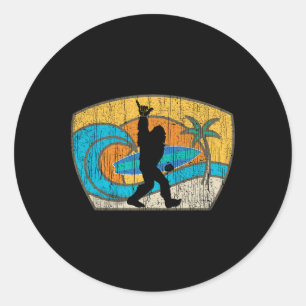 Sticker Rond Cadeau Bigfoot Rétro Surf Pour Shaka Aloha Surfeur