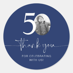 Sticker Rond Cadeau bleu de 50e anniversaire