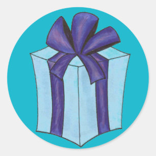 Sticker Rond Cadeau bleu présent Bow Noël Hanoukka Holiday
