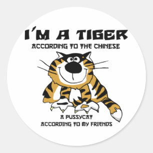 Sticker Rond Cadeau chinois drôle de tigre de zodiaque