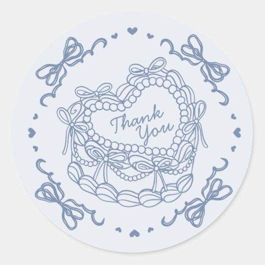 Sticker Rond Cadeau Coquette en forme de coeur rétro Ruban Bleu (Devant)