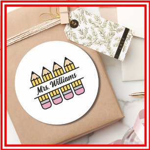 Sticker Rond Cadeau Crayon Enseignant Remerciement Rentrée Scol