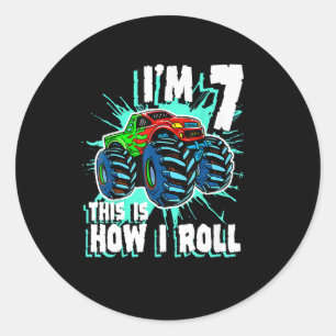 Sticker Rond Cadeau d'anniversaire de 7 ans pour Monster Truck 