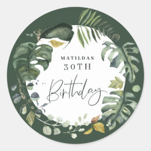 Sticker Rond Cadeau d'anniversaire de feuillage d'aquarelle