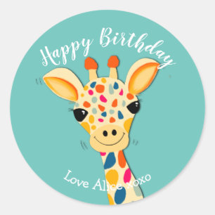 Sticker Rond cadeau d'anniversaire girafe cadeau emballage