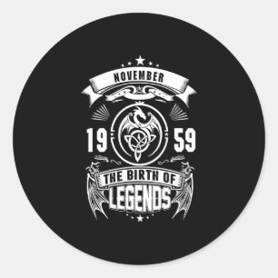 Sticker Rond Cadeau d'anniversaire Novembre 1959 La Naissance