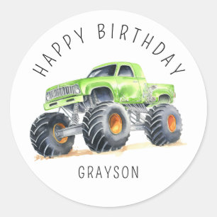 Sticker Rond Cadeau d'anniversaire personnalisé de camion monst