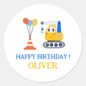 Sticker Rond Cadeau d'anniversaire Thème Construction (Devant)