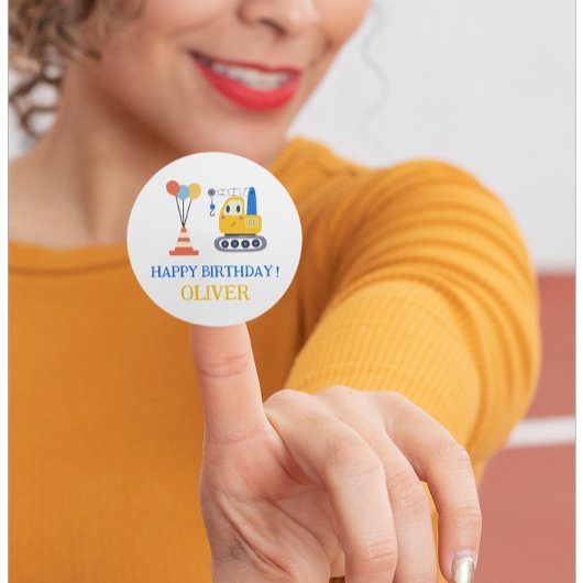Sticker Rond Cadeau d'anniversaire Thème Construction