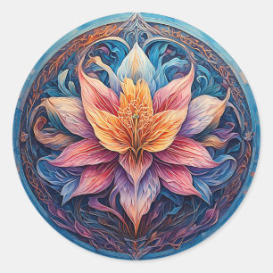 Sticker Rond 🌸 Cadeau d'art de fleur de mandala pour les amate