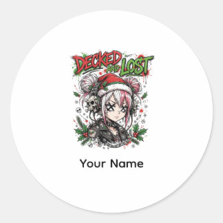 Sticker Rond Cadeau d'autocollant d'anime de Noël punk pour fil