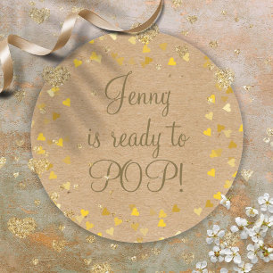Sticker Rond Cadeau de Baby Shower Cœurs d'Or Elle est Prête à