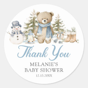 Sticker Rond Cadeau de Baby Shower de Noël Hiver