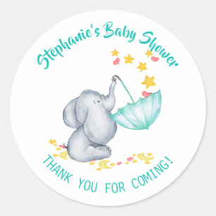 Sticker Rond Cadeau de Baby Shower Éléphant & Étoiles