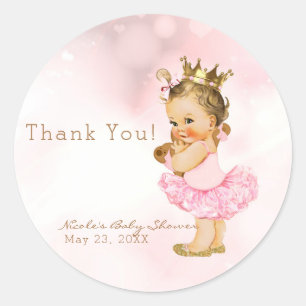 Sticker Rond Cadeau de Baby Shower Fille Rose Princesse Vintage