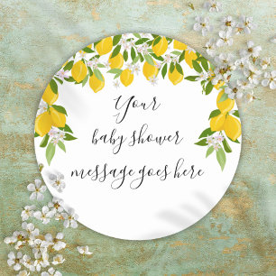 Sticker Rond Cadeau de Baby Shower Fleurie de Citronniers