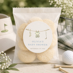 Sticker Rond Cadeau de Baby Shower Linge à Linge Club de Golf