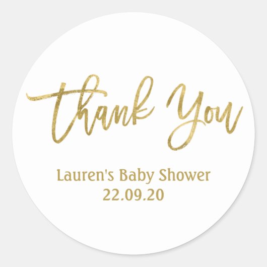 Sticker Rond Cadeau de baby shower or merci baby shower en or (Devant)