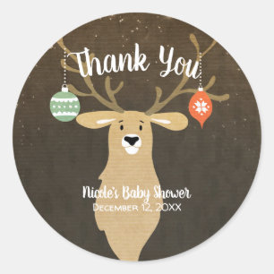 Sticker Rond Cadeau de Baby Shower Rustique de Noël Cerf