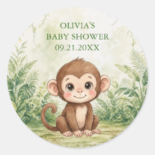 Sticker Rond Cadeau de Baby Shower Thème Jungle Tropical Sauvag
