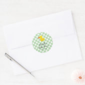 Sticker Rond Cadeau de bébé Canard en Caoutchouc Gingham Vert (Enveloppe)