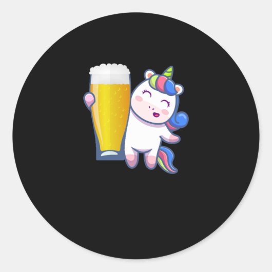 Sticker Rond Cadeau De Bière Avec Unicorn (Devant)